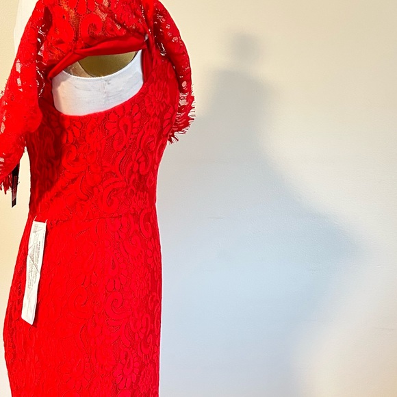 BCBGMAXAZRIA NWT Burt red off the shoulder lace dress; Little Red Dress Size 10 - Picture 5 of 10